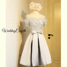 Load image into Gallery viewer, The Helen Gold / Pink / Red / Grey Off Shoulder Lace Dress - WeddingConfetti