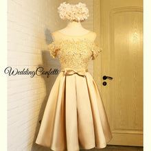 Load image into Gallery viewer, The Helen Gold / Pink / Red / Grey Off Shoulder Lace Dress - WeddingConfetti