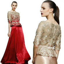 Load image into Gallery viewer, The Rosalyn Gold / Red Pleated Gown - WeddingConfetti