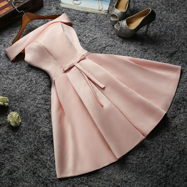 The Charlize White Beige Pink Off Shoulder Satin Dress