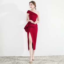 Load image into Gallery viewer, The Charis One Shoulder Origami Red / White Dress With Slit - WeddingConfetti