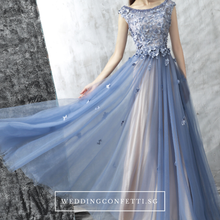 Load image into Gallery viewer, The Christina Blue Lace Cap Sleeves Dress - WeddingConfetti