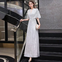 Load image into Gallery viewer, The Rayna Silver Sequined Draped Sleeves Gown (Available in 2 colours) - WeddingConfetti