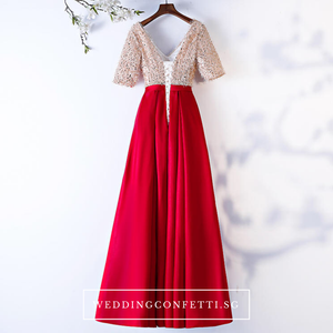 The Annabella Red And Champagne Short Sleeves Dress - WeddingConfetti