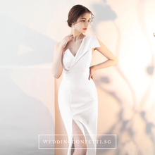 Load image into Gallery viewer, The Claudine One Shoulder Red / Black / White Gown With Slit - WeddingConfetti