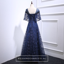 Load image into Gallery viewer, The Veranda Royal Blue Cape Sleeves Gown - WeddingConfetti
