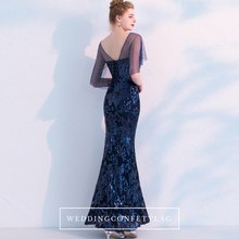 Load image into Gallery viewer, The Tina Blue Cape Sleeve  Gown - WeddingConfetti