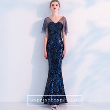 Load image into Gallery viewer, The Tina Blue Cape Sleeve  Gown - WeddingConfetti
