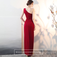 Load image into Gallery viewer, The Claudine One Shoulder Red / Black / White Gown With Slit - WeddingConfetti