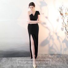 Load image into Gallery viewer, The Claudine One Shoulder Red / Black / White Gown With Slit - WeddingConfetti