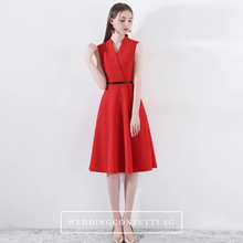Load image into Gallery viewer, The Wendy Structured A-line Black / Red Midi Dress - WeddingConfetti