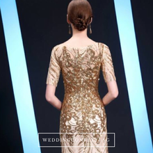 Load image into Gallery viewer, The Kerdelle Purple / Gold Long Illusion Sleeves Gown (Available in 2 colours) - WeddingConfetti