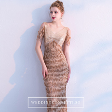 Load image into Gallery viewer, The Anna Bronze Cold Shoulder Dress - WeddingConfetti