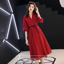 Load image into Gallery viewer, The Wendy Structured A-line Black / Red Midi Dress - WeddingConfetti
