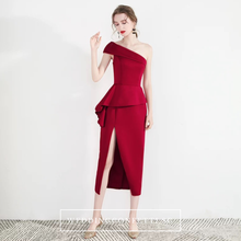 Load image into Gallery viewer, The Charis One Shoulder Origami Red / White Dress With Slit - WeddingConfetti
