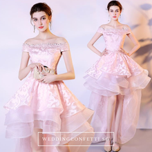 Load image into Gallery viewer, The Felicia Pink High Low Off Shoulder Dress - WeddingConfetti