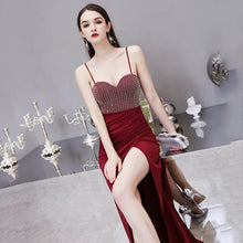 Load image into Gallery viewer, The Cordelia Sleeveless Sequined Black/Red Gown - WeddingConfetti