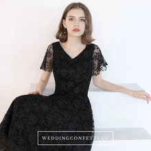 Load image into Gallery viewer, The Adella Short Sleeves Black Gown - WeddingConfetti