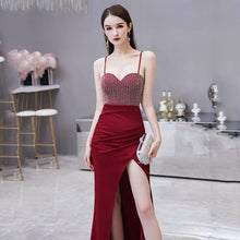 Load image into Gallery viewer, The Cordelia Sleeveless Sequined Black/Red Gown - WeddingConfetti