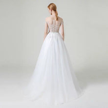 Load image into Gallery viewer, The Khloe Wedding Bridal Illusion Boat Neck Lace Gown - WeddingConfetti