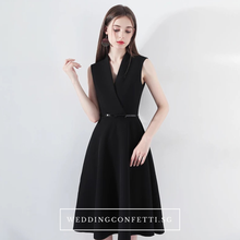 Load image into Gallery viewer, The Wendy Structured A-line Black / Red Midi Dress - WeddingConfetti