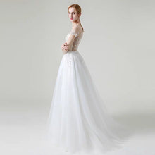 Load image into Gallery viewer, The Khloe Wedding Bridal Illusion Boat Neck Lace Gown - WeddingConfetti