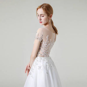 The Khloe Wedding Bridal Illusion Boat Neck Lace Gown - WeddingConfetti
