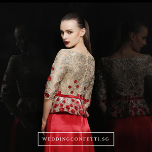 The Adella Sequined Champagne / Red Long Sleeves Gown (Available in 2 colours) - WeddingConfetti