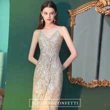 Load image into Gallery viewer, The Pera Sequined Silver Sleeveless Gown