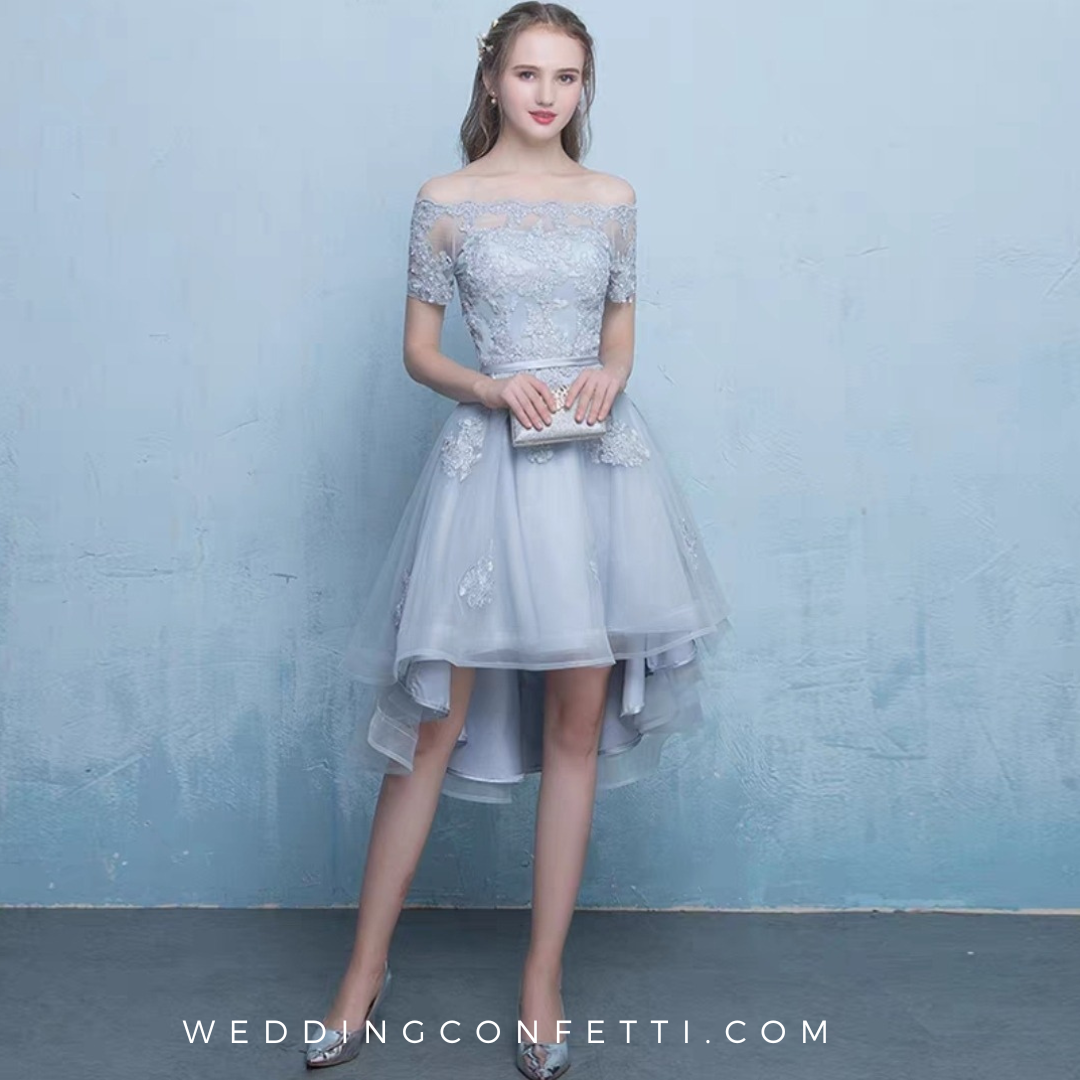 The Riley Off Shoulder Cocktail High Low Dress (Available in 5 Colours –  WeddingConfetti