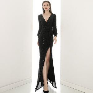 The Lynette Black Long Sleeves Gown