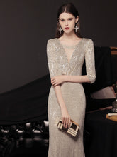 Load image into Gallery viewer, The Tiffin Champagne Long Sleeves Mermaid Gown