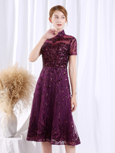 Load image into Gallery viewer, The Carena Mother-Of-Bride Purple Cheongsam High Collar Gown