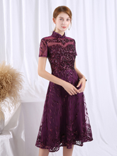 Load image into Gallery viewer, The Carena Mother-Of-Bride Purple Cheongsam High Collar Gown