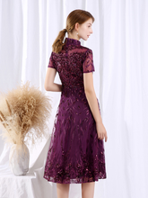 Load image into Gallery viewer, The Carena Mother-Of-Bride Purple Cheongsam High Collar Gown