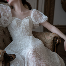 Load image into Gallery viewer, The Hyacinth White Puff Sleeves Bridgerton Inspired Dress