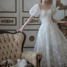 Load image into Gallery viewer, The Hyacinth White Puff Sleeves Bridgerton Inspired Dress