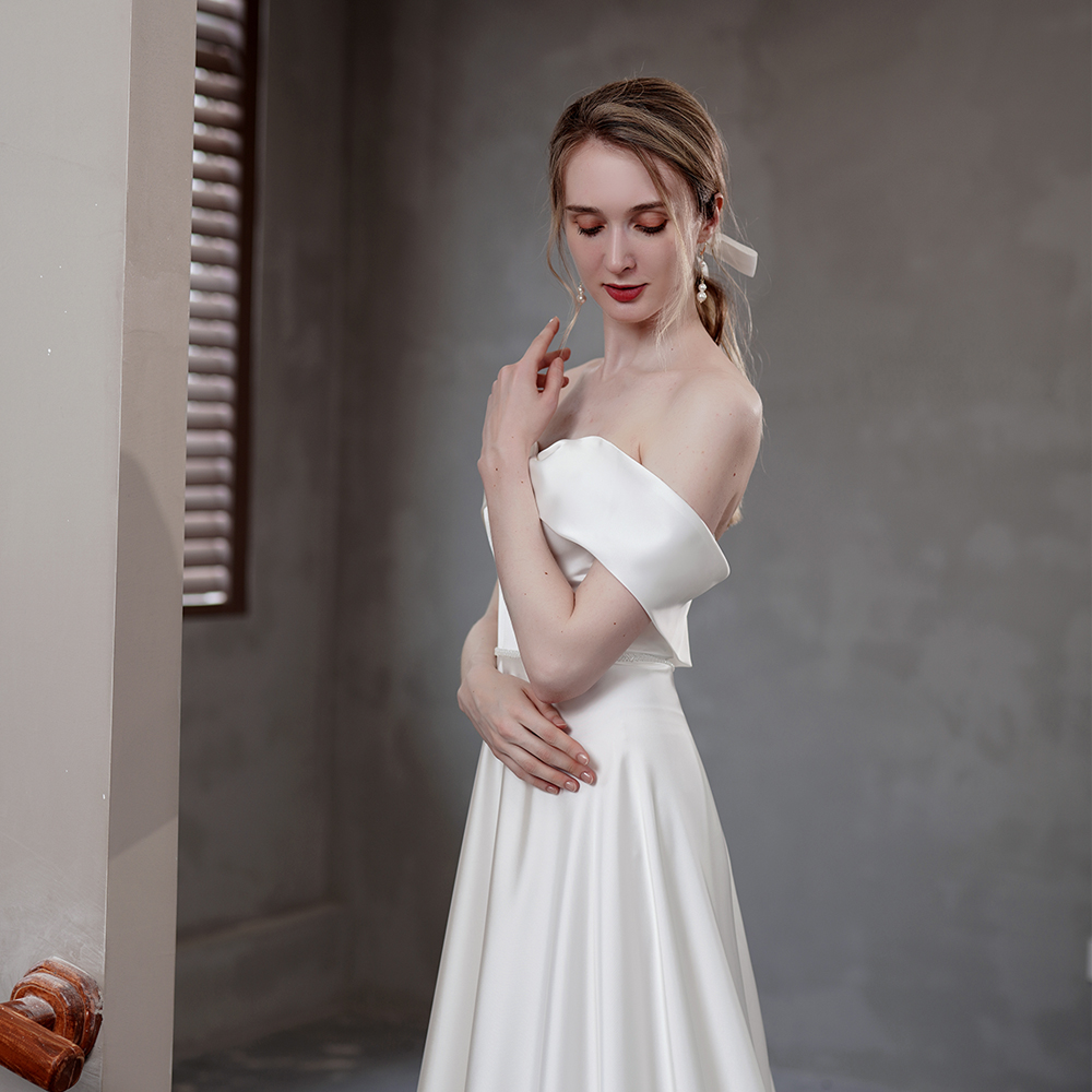 White off top the shoulder gown