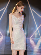 Load image into Gallery viewer, The Ursula White Short Sequined Dress