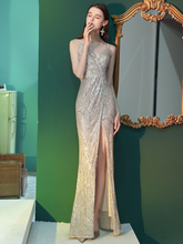 Load image into Gallery viewer, The Pera Sequined Silver Sleeveless Gown