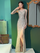 Load image into Gallery viewer, The Pera Sequined Silver Sleeveless Gown