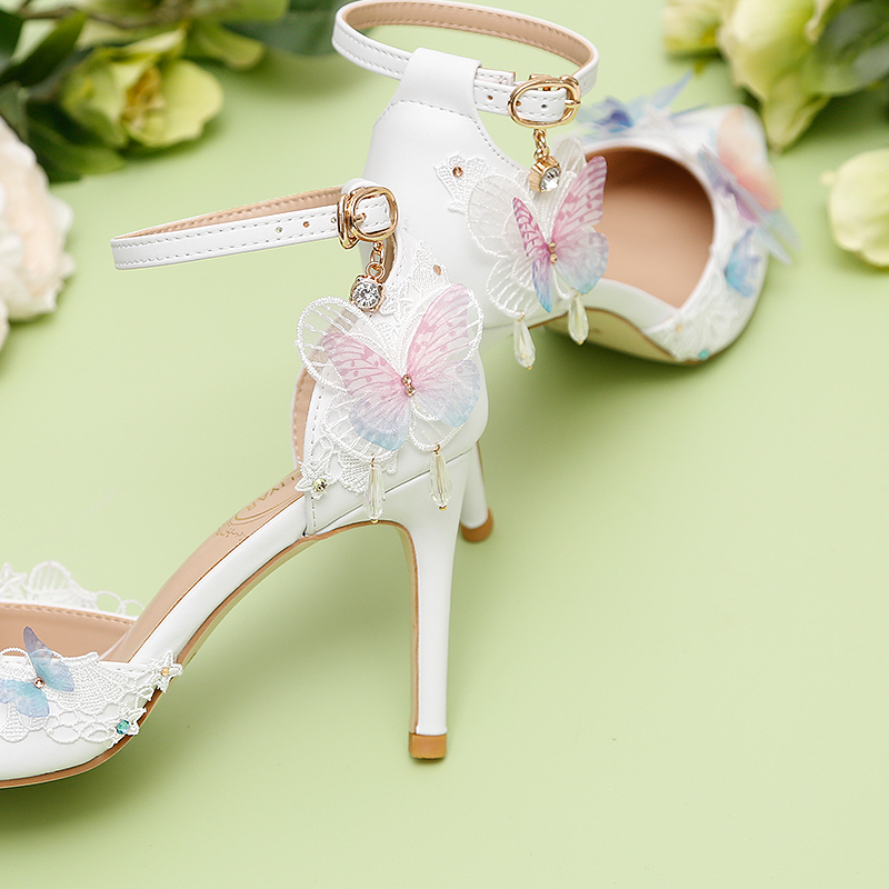 The Floral Edition The Elisa White Butterfly Heels WeddingConfetti