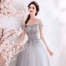 Load image into Gallery viewer, The Kimberly Off Shoulder Grey Gown