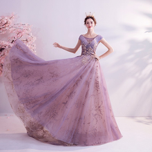 Load image into Gallery viewer, The Kesey Purple Gold Off Shoulder Gown