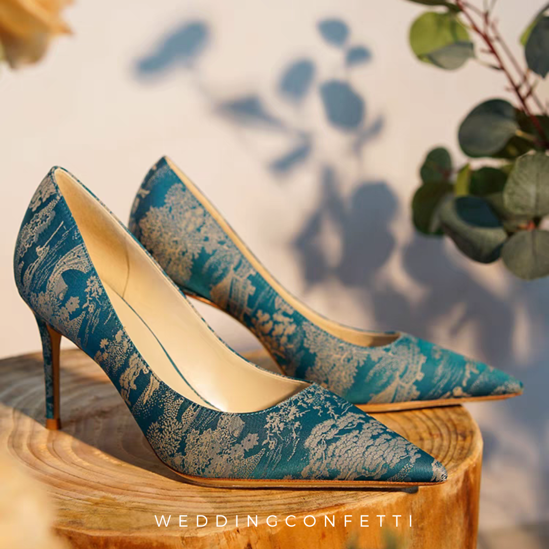 Blue floral high heels online
