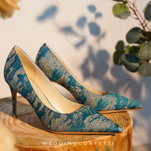 Load image into Gallery viewer, The Lan Oriental Blue Floral Heels