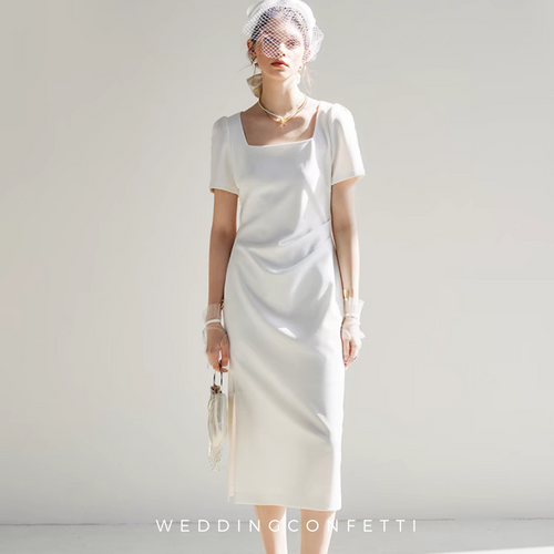The Emerlyn Wedding Bridal Midi Short Sleeve Dress
