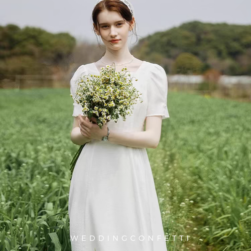The Erinda Wedding Bridal White Short Sleeve Dress