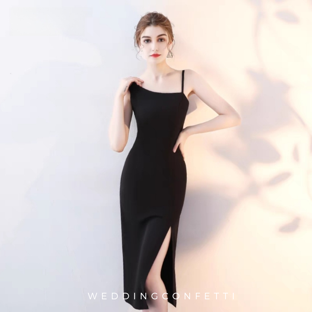 The Casey Black Midi Toga Dress – WeddingConfetti