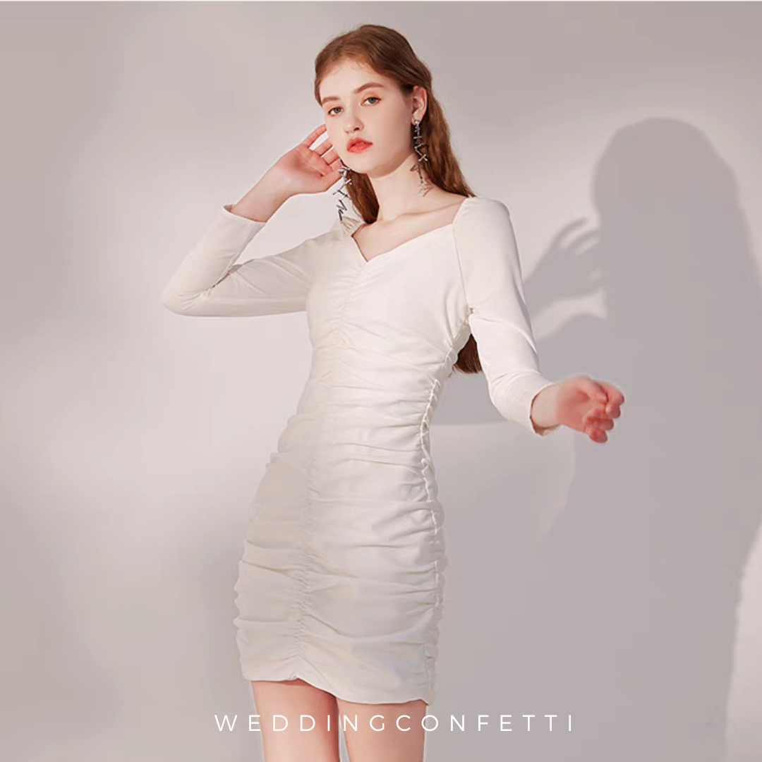 White long sleeve ruched dress outlet